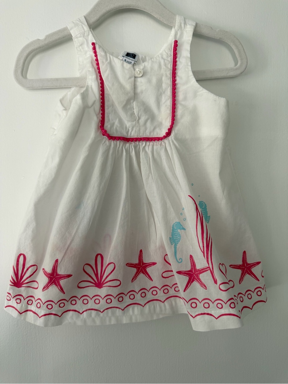 Janie and Jack White Dress with Pink and Aqua Sea Motif